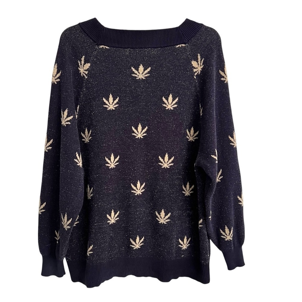 Urban Outfitters Teddy Bear Leaf Oversized Baggy Sweater Navy Blue Cream Small - Picture 4 of 6